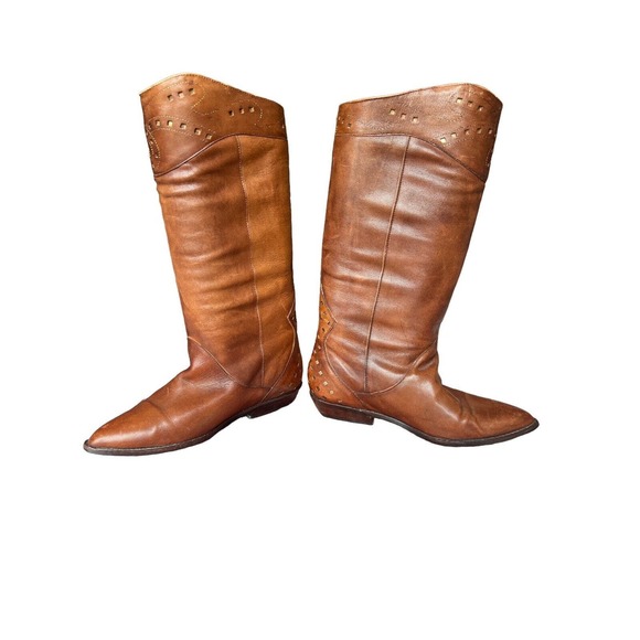 Gianni Bini Brown Perforated Leather Knee High Riding Boots Women 5B - Picture 3 of 5